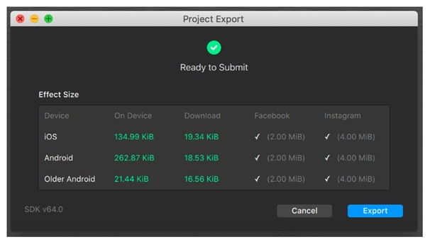 экспорт готовой маски Spark AR Studio